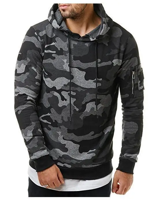 Men Camouflage Hoodie Green Fleece Slim Fit