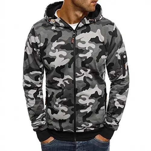Men Camo Hoodie Grey Premium Cotton Blend