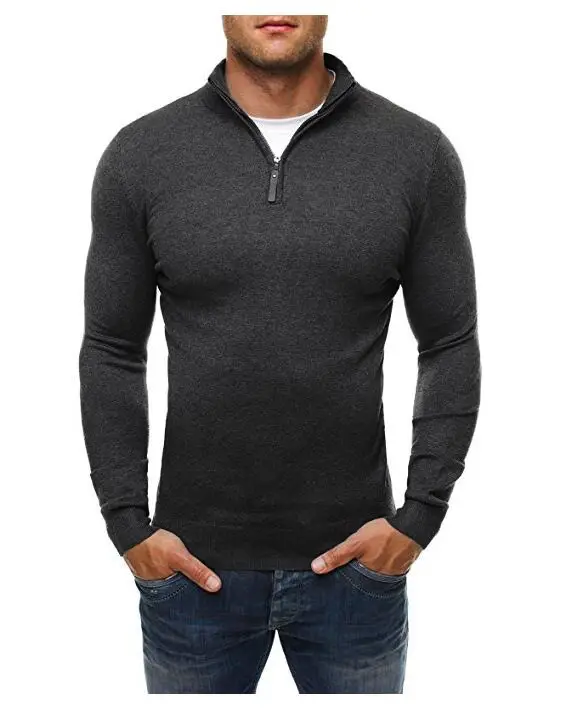 Men Black Zip Turtleneck Slim Knitwear