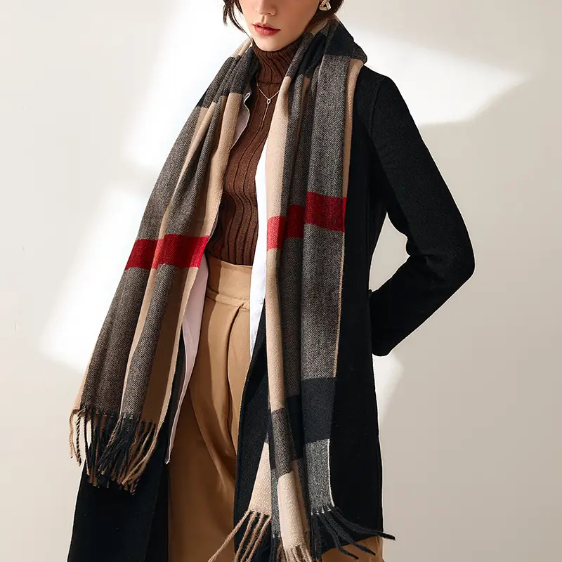 Women Plaid Tassel Imitation Cashmere Scarf Winter Warm Fashion
