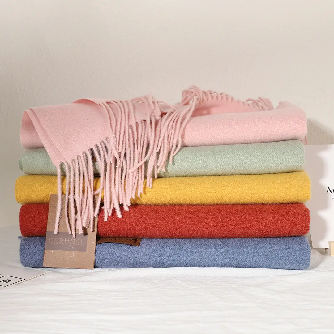 Women's Thick Wool Scarf Autumn Winter Solid Color Japanese Style