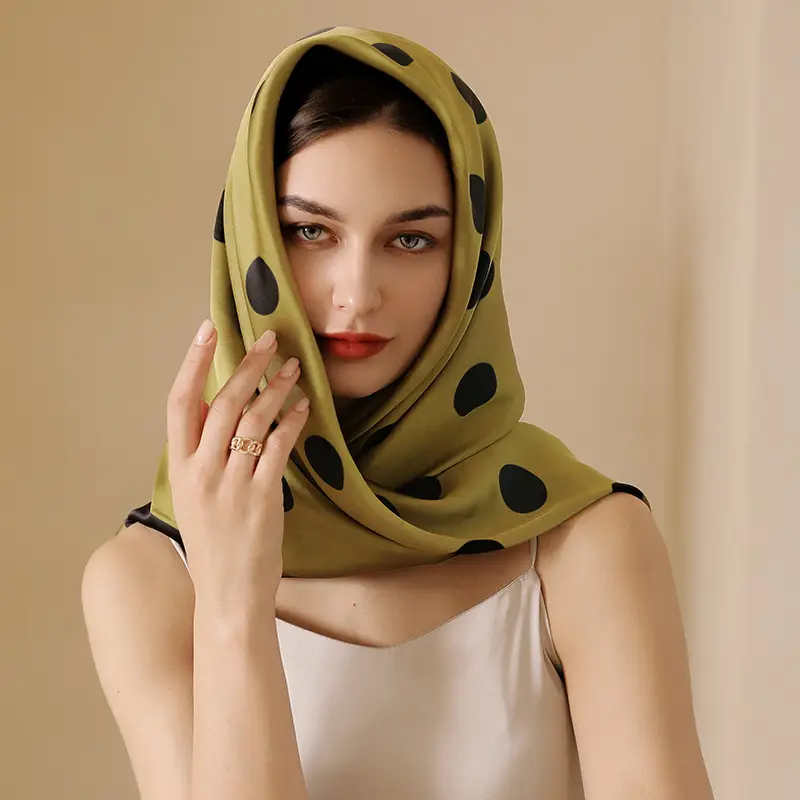 Women Dot Print Silk Scarf 90cm Square Summer