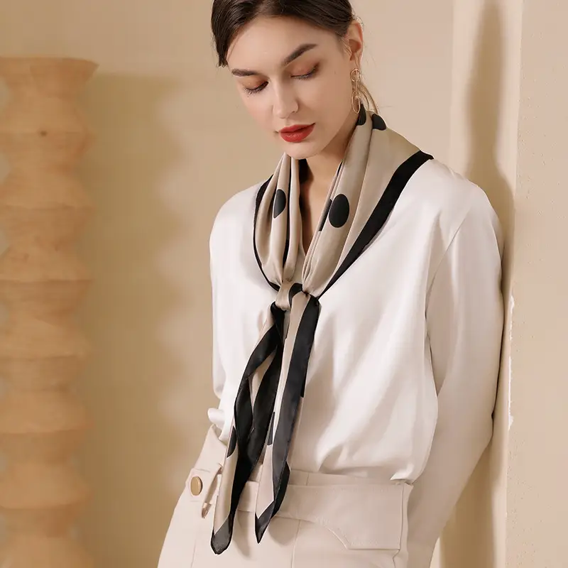 Women Dot Print Silk Scarf 90cm Square Summer