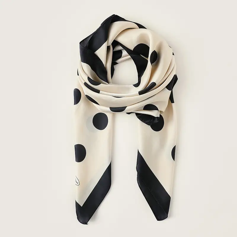 Women Dot Print Silk Scarf 90cm Square Summer
