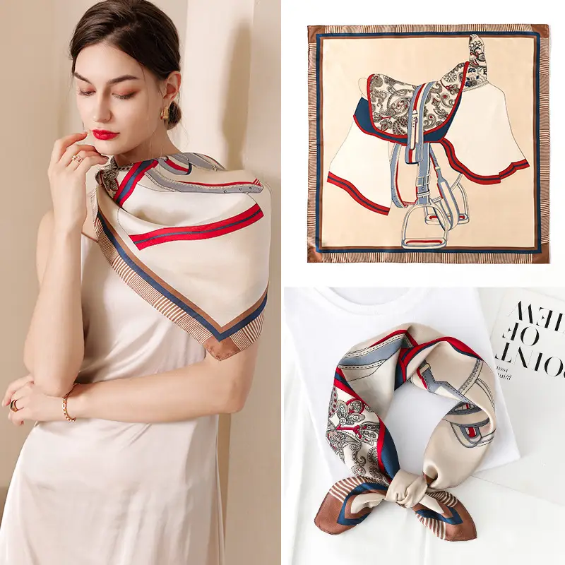 Women Silk Square Scarf Saddle Print Summer