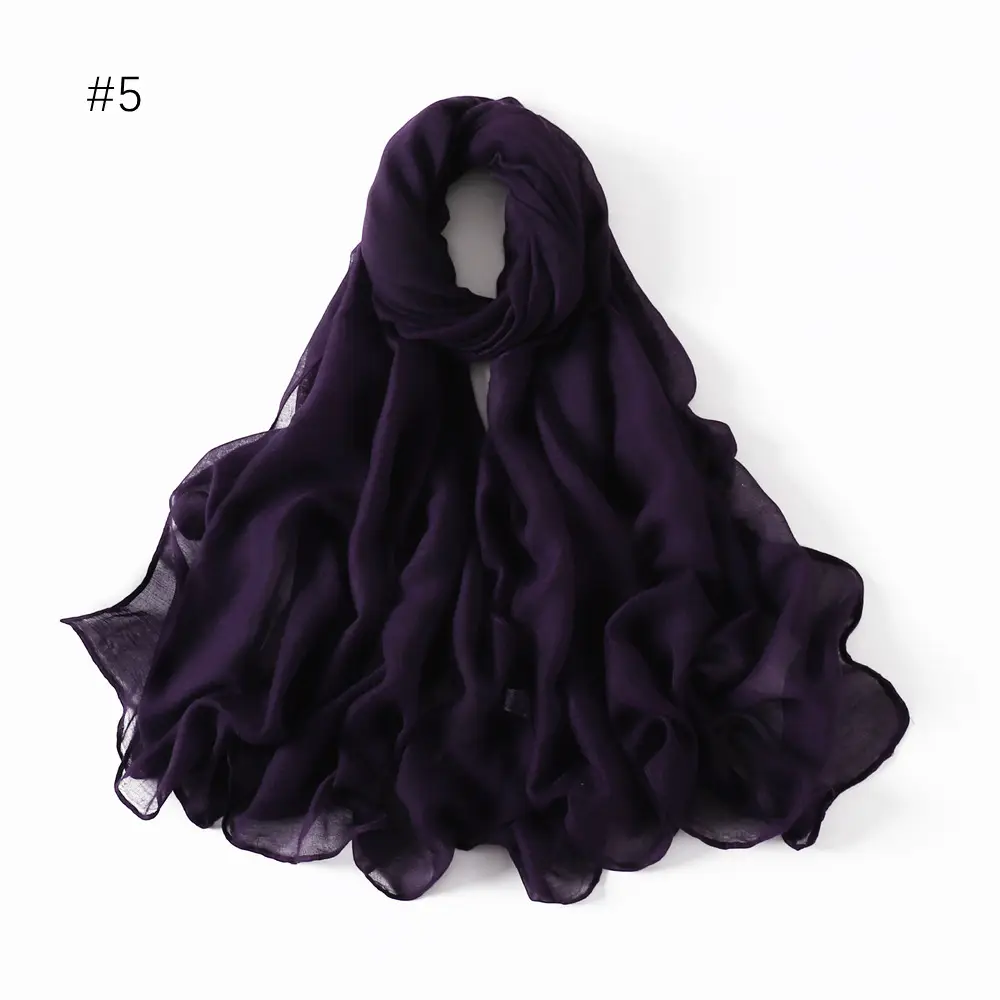 Women Solid Color Voile Scarf Cotton Linen Breathable Hijab