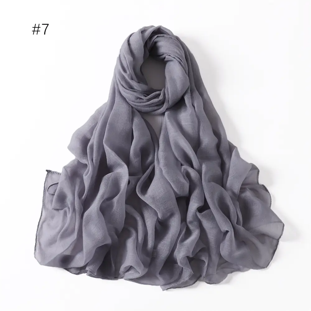 Women Solid Color Voile Scarf Cotton Linen Breathable Hijab