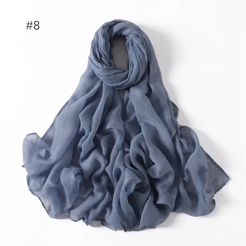Women Solid Color Voile Scarf Cotton Linen Breathable Hijab