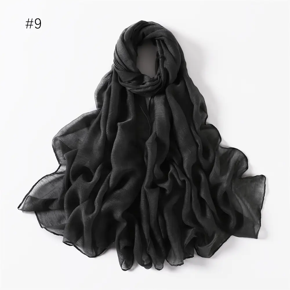 Women Solid Color Voile Scarf Cotton Linen Breathable Hijab