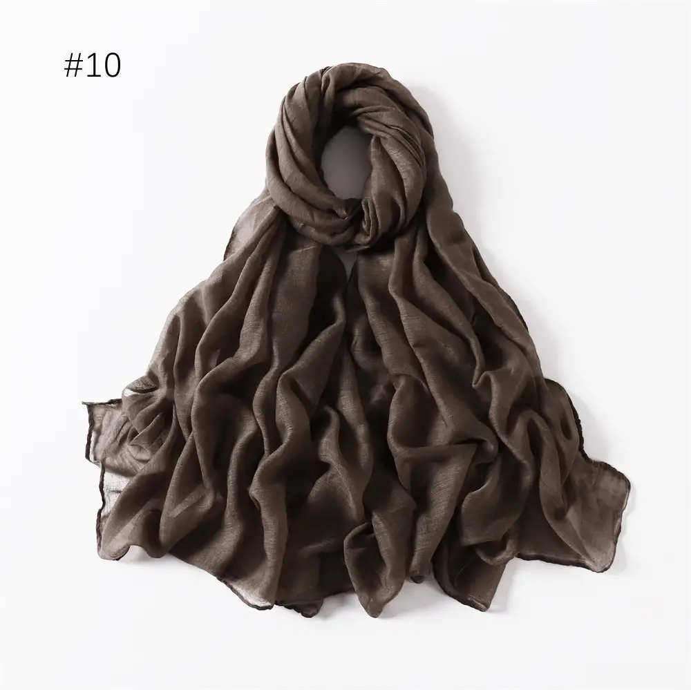 Women Solid Color Voile Scarf Cotton Linen Breathable Hijab