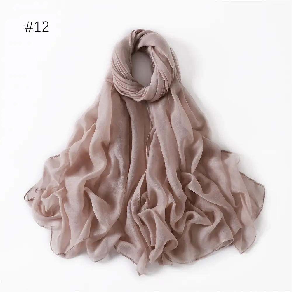 Women Solid Color Voile Scarf Cotton Linen Breathable Hijab
