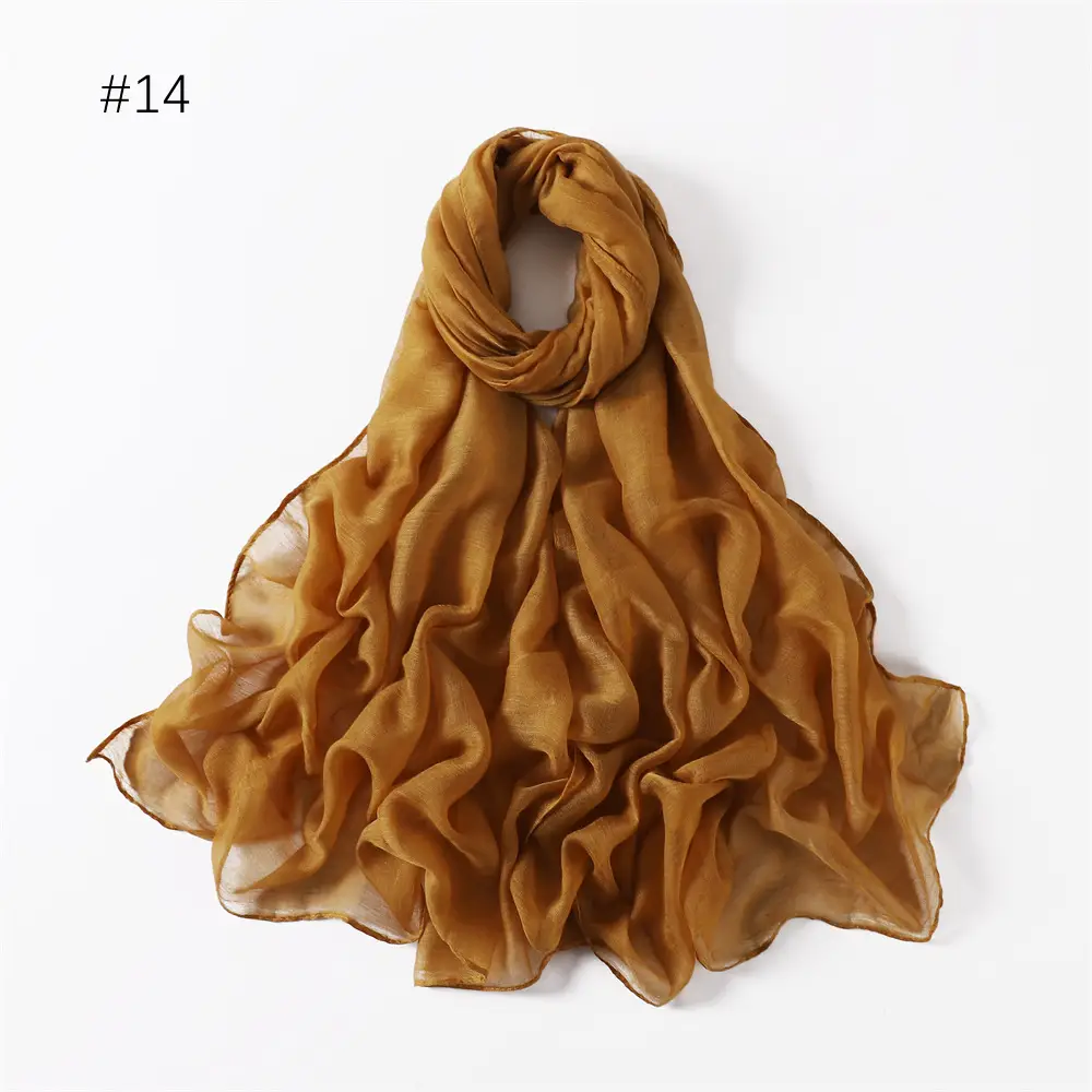 Women Solid Color Voile Scarf Cotton Linen Breathable Hijab