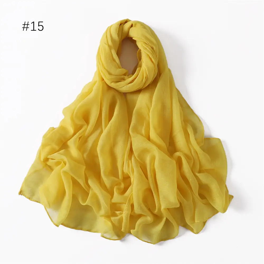 Women Solid Color Voile Scarf Cotton Linen Breathable Hijab