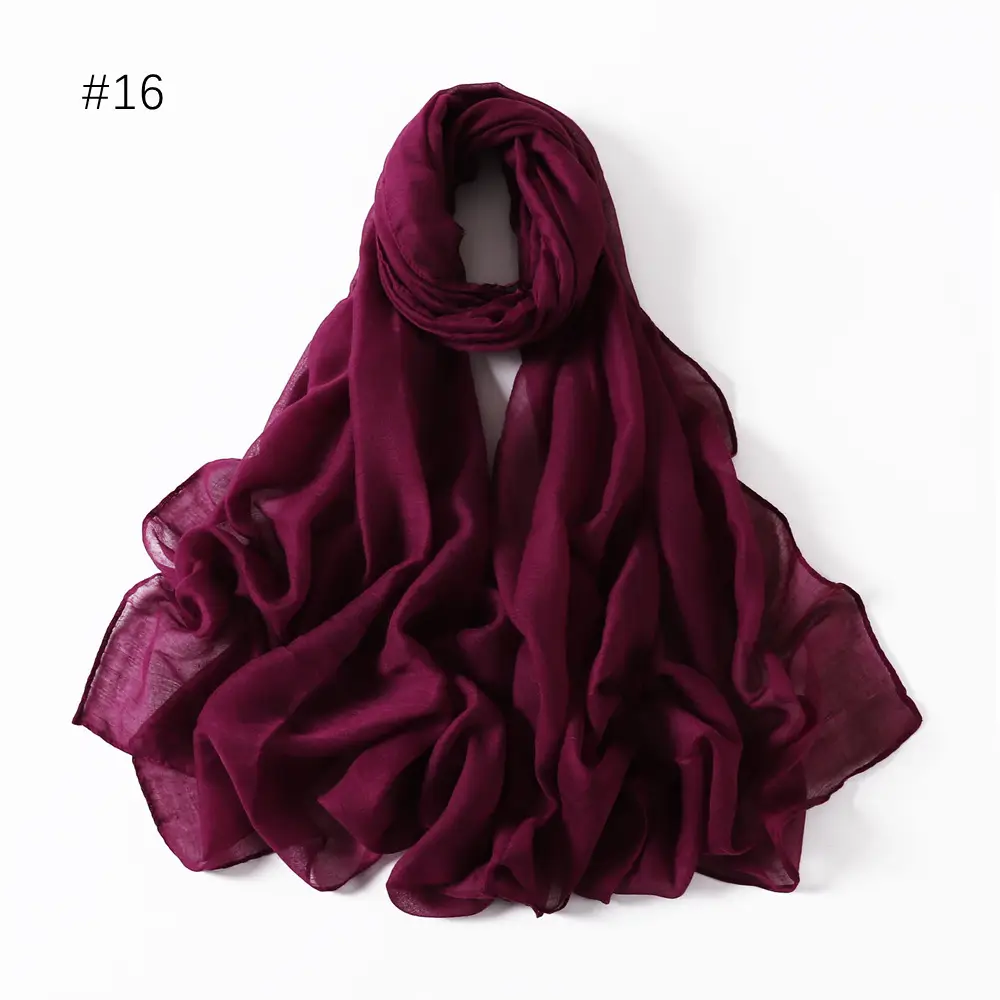 Women Solid Color Voile Scarf Cotton Linen Breathable Hijab