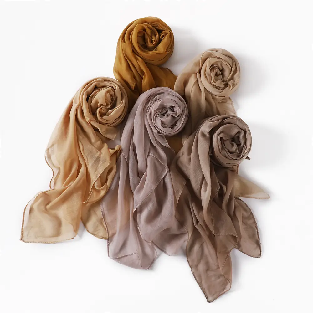 Women Solid Color Voile Scarf Cotton Linen Breathable Hijab