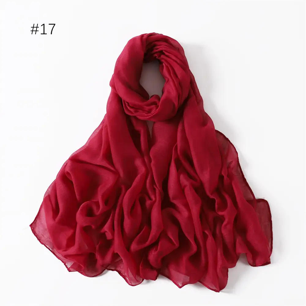 Women Solid Color Voile Scarf Cotton Linen Breathable Hijab