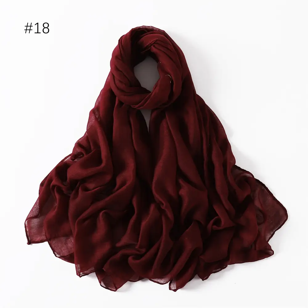Women Solid Color Voile Scarf Cotton Linen Breathable Hijab