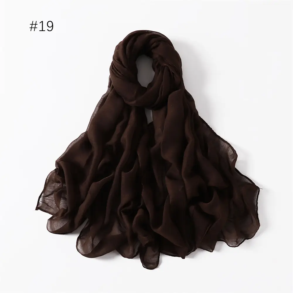 Women Solid Color Voile Scarf Cotton Linen Breathable Hijab