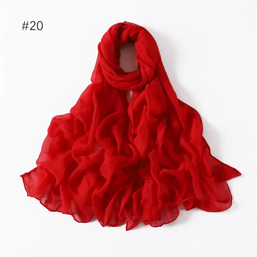 Women Solid Color Voile Scarf Cotton Linen Breathable Hijab