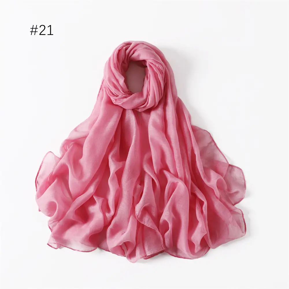 Women Solid Color Voile Scarf Cotton Linen Breathable Hijab