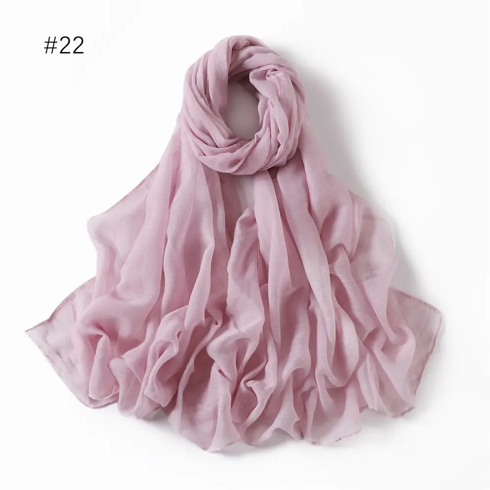 Women Solid Color Voile Scarf Cotton Linen Breathable Hijab