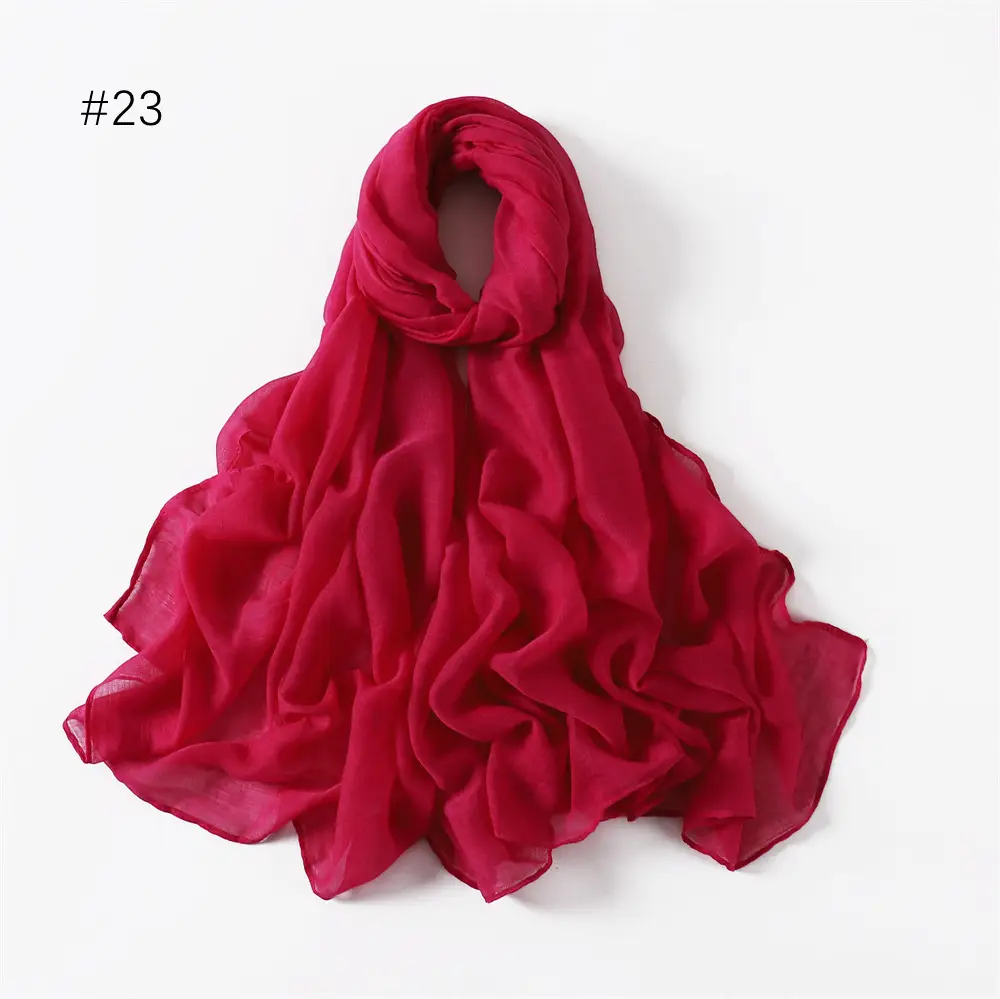 Women Solid Color Voile Scarf Cotton Linen Breathable Hijab