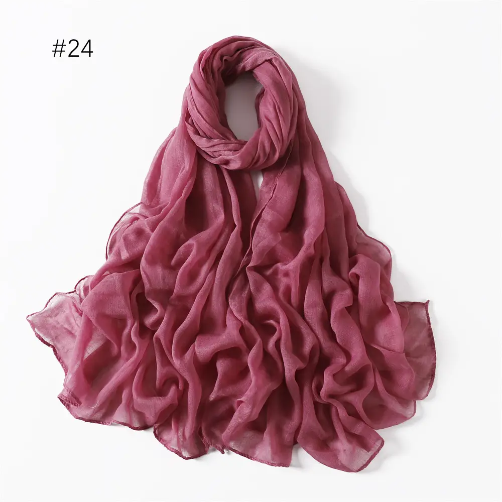 Women Solid Color Voile Scarf Cotton Linen Breathable Hijab