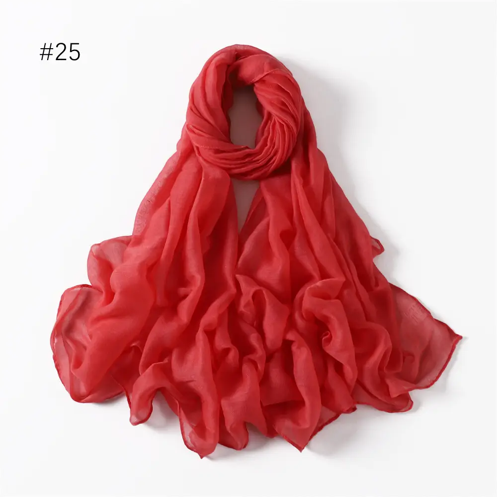 Women Solid Color Voile Scarf Cotton Linen Breathable Hijab