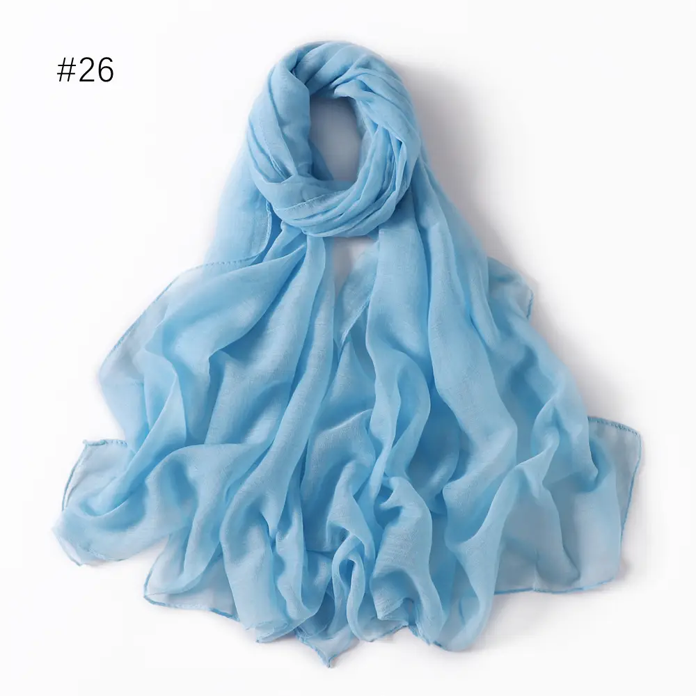 Women Solid Color Voile Scarf Cotton Linen Breathable Hijab