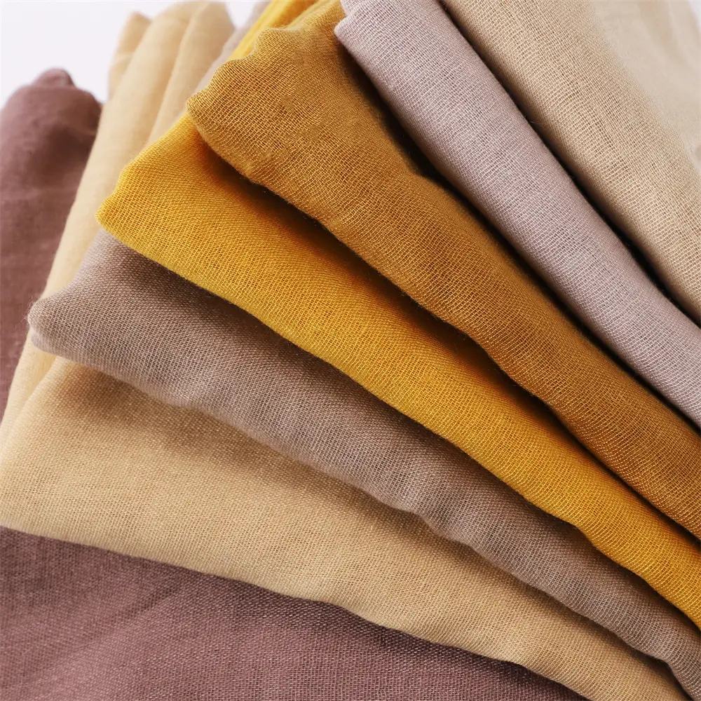 Women Solid Color Voile Scarf Cotton Linen Breathable Hijab
