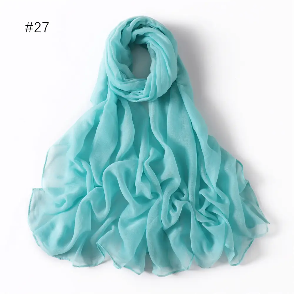 Women Solid Color Voile Scarf Cotton Linen Breathable Hijab