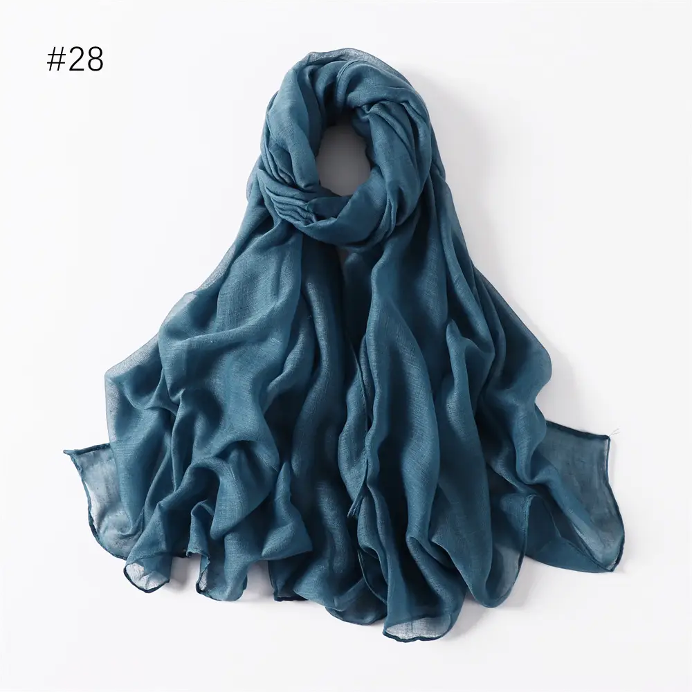 Women Solid Color Voile Scarf Cotton Linen Breathable Hijab