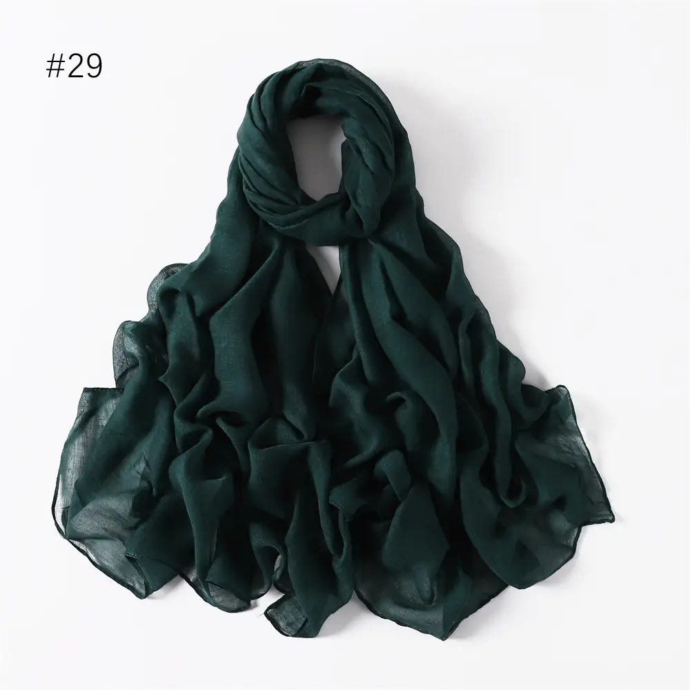 Women Solid Color Voile Scarf Cotton Linen Breathable Hijab