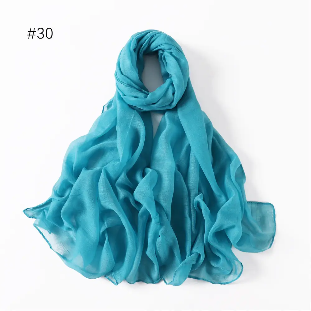 Women Solid Color Voile Scarf Cotton Linen Breathable Hijab