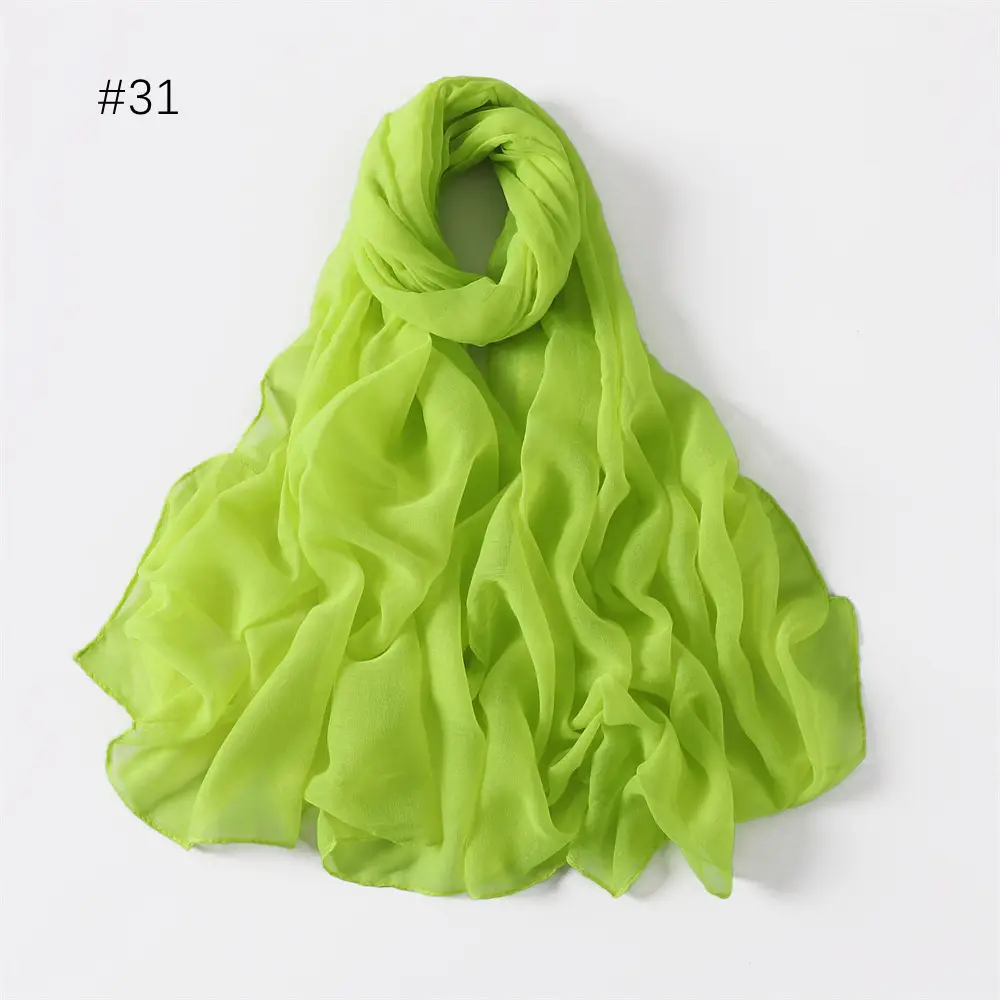 Women Solid Color Voile Scarf Cotton Linen Breathable Hijab