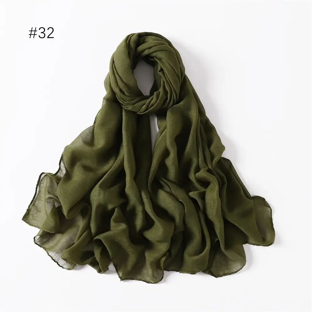 Women Solid Color Voile Scarf Cotton Linen Breathable Hijab
