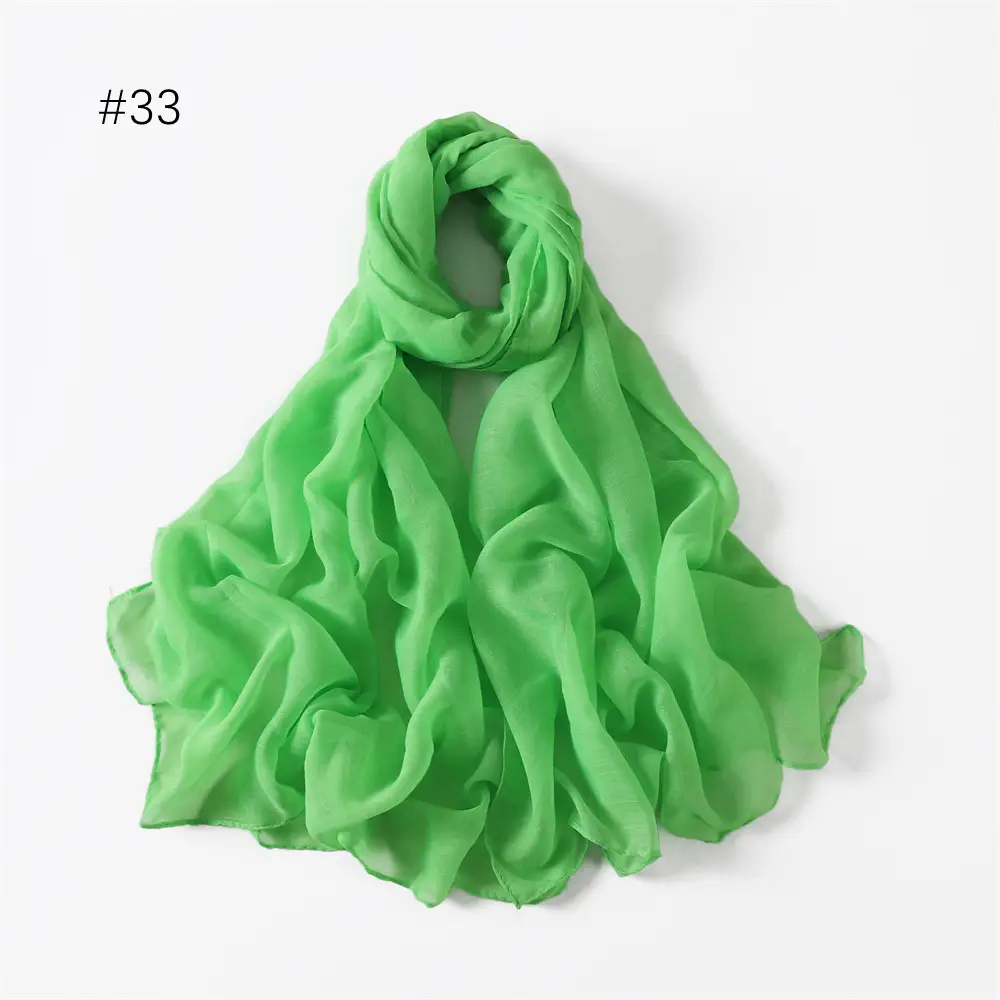 Women Solid Color Voile Scarf Cotton Linen Breathable Hijab