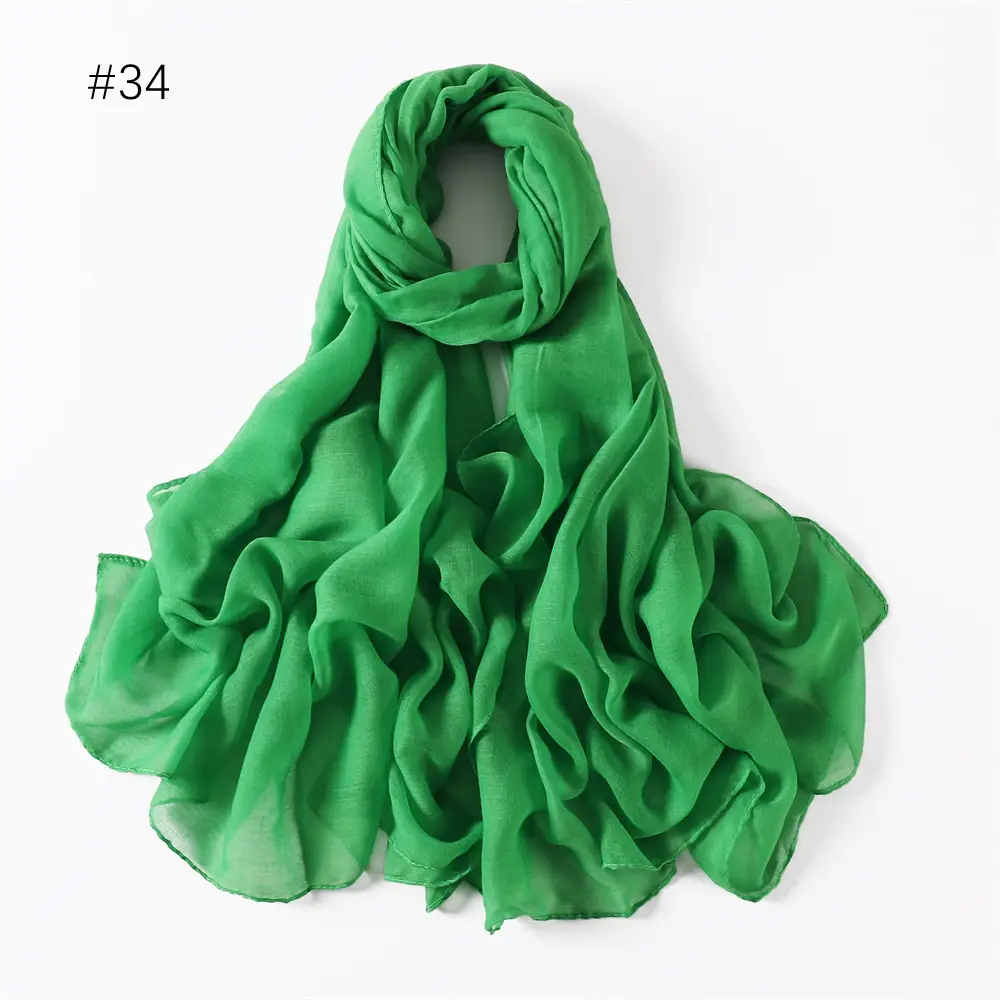 Women Solid Color Voile Scarf Cotton Linen Breathable Hijab