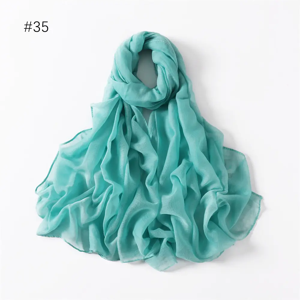 Women Solid Color Voile Scarf Cotton Linen Breathable Hijab