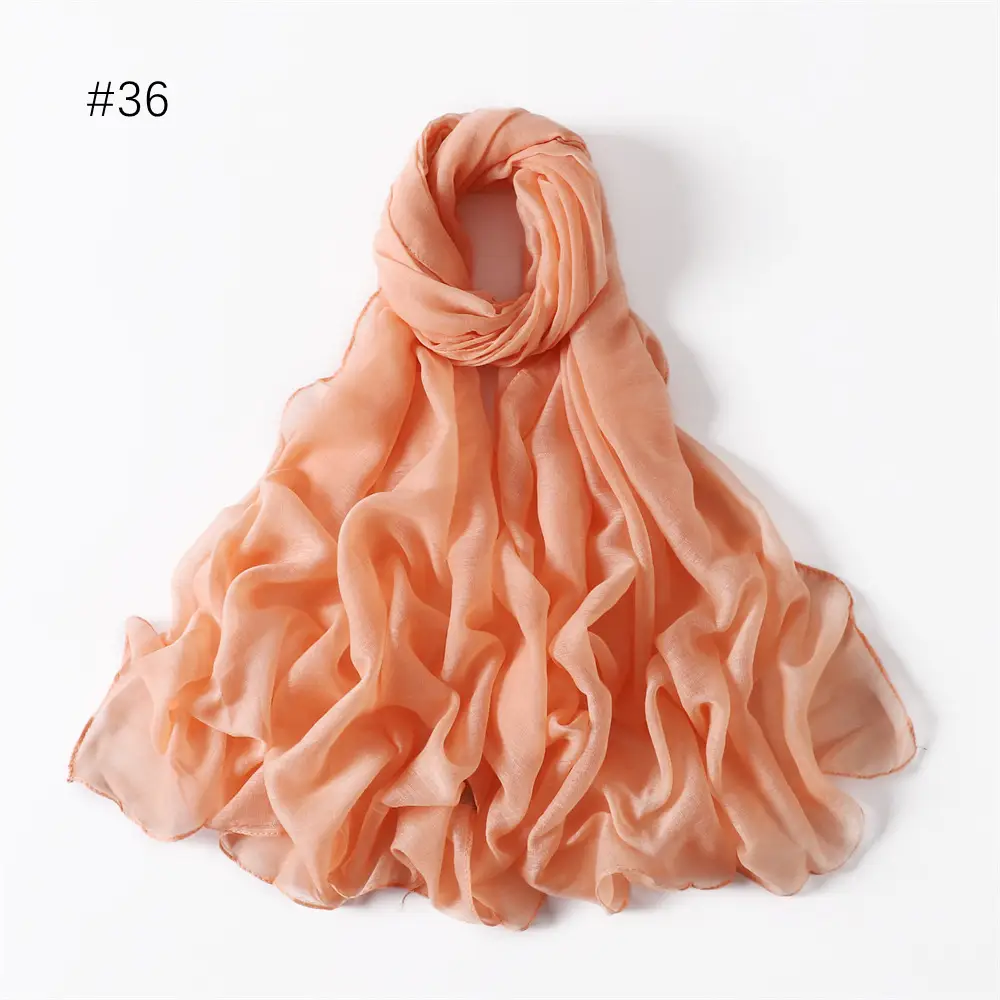 Women Solid Color Voile Scarf Cotton Linen Breathable Hijab