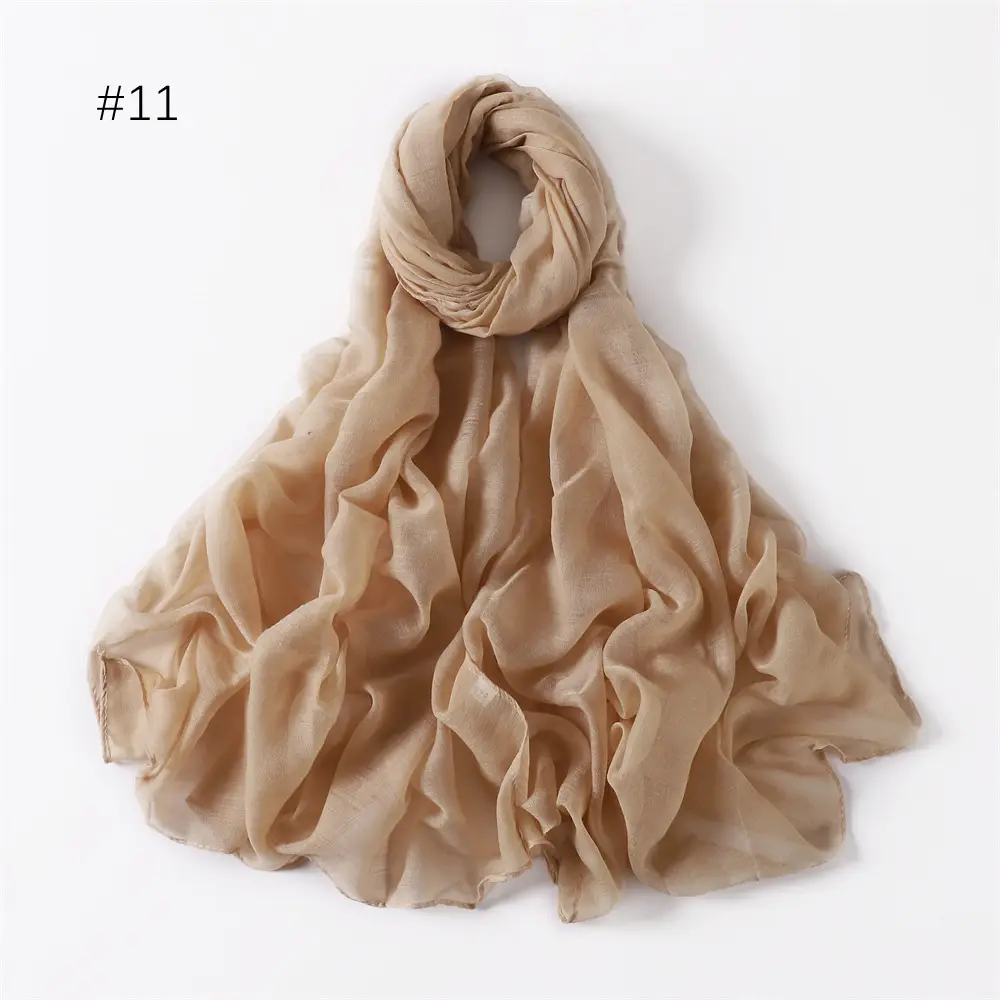 Women Solid Color Voile Scarf Cotton Linen Breathable Hijab