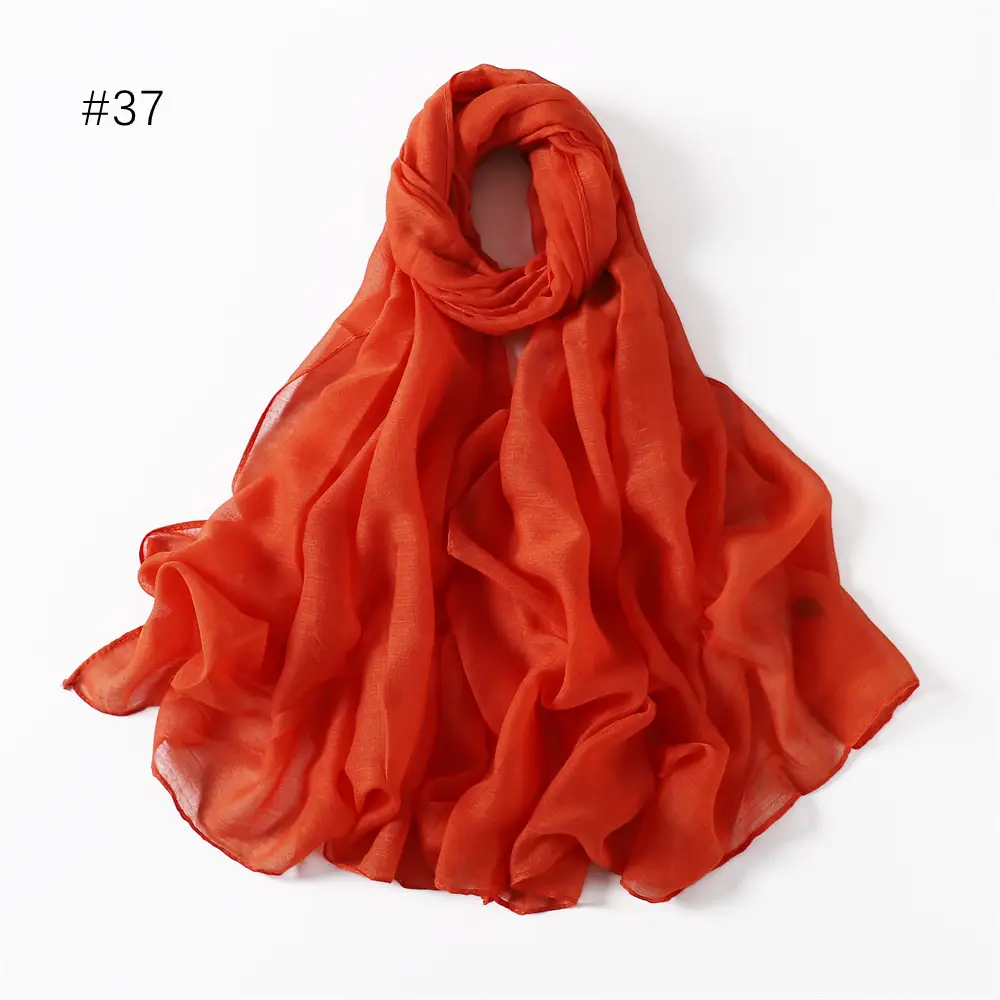 Women Solid Color Voile Scarf Cotton Linen Breathable Hijab