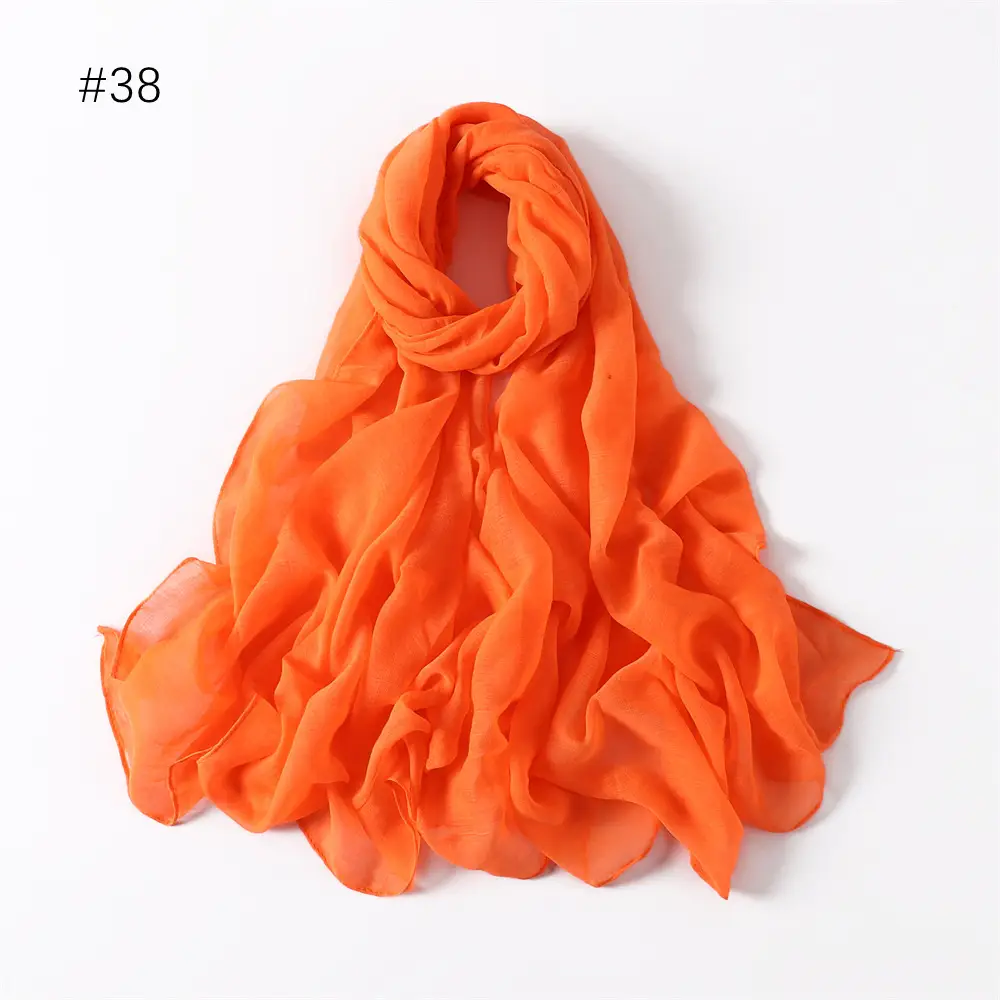 Women Solid Color Voile Scarf Cotton Linen Breathable Hijab