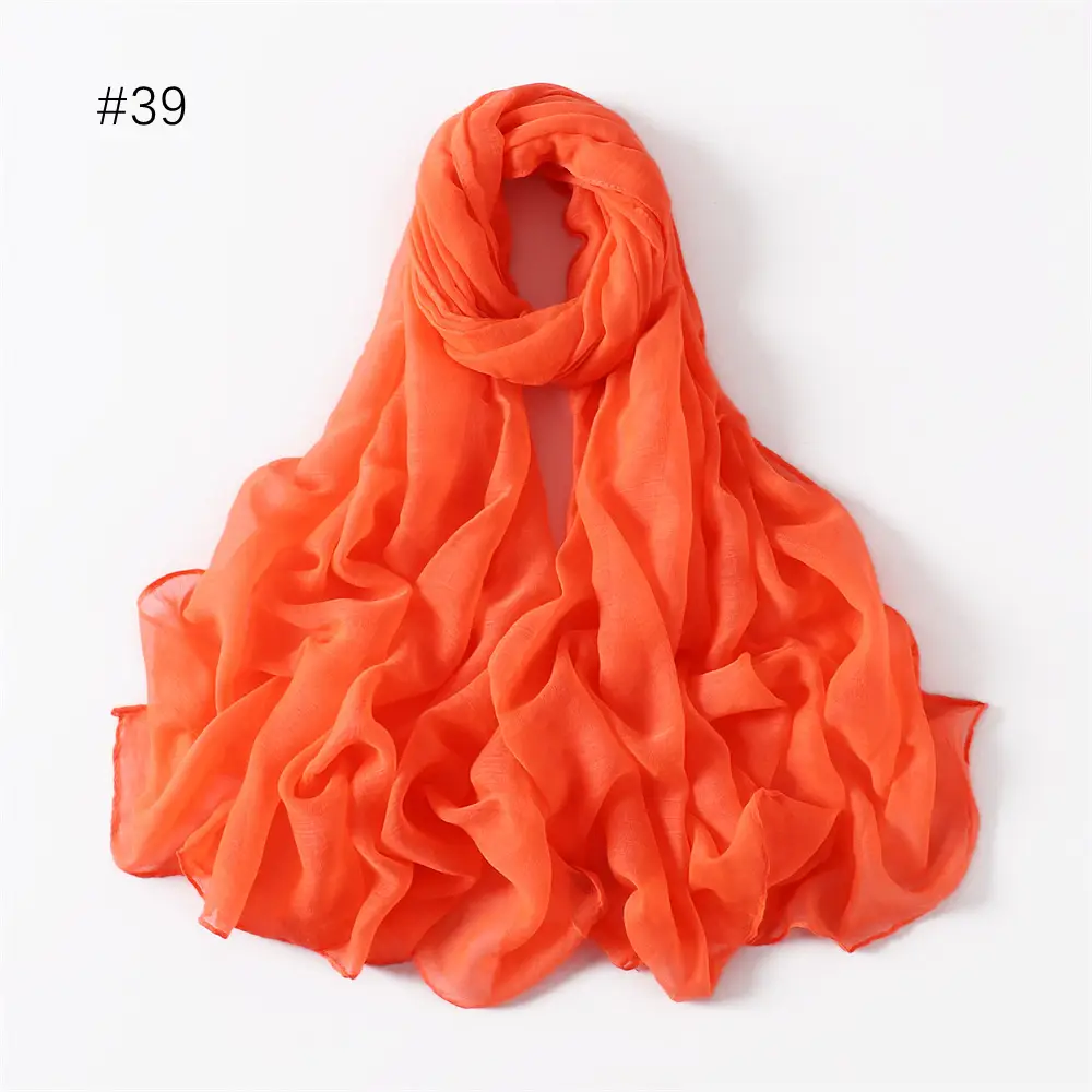 Women Solid Color Voile Scarf Cotton Linen Breathable Hijab