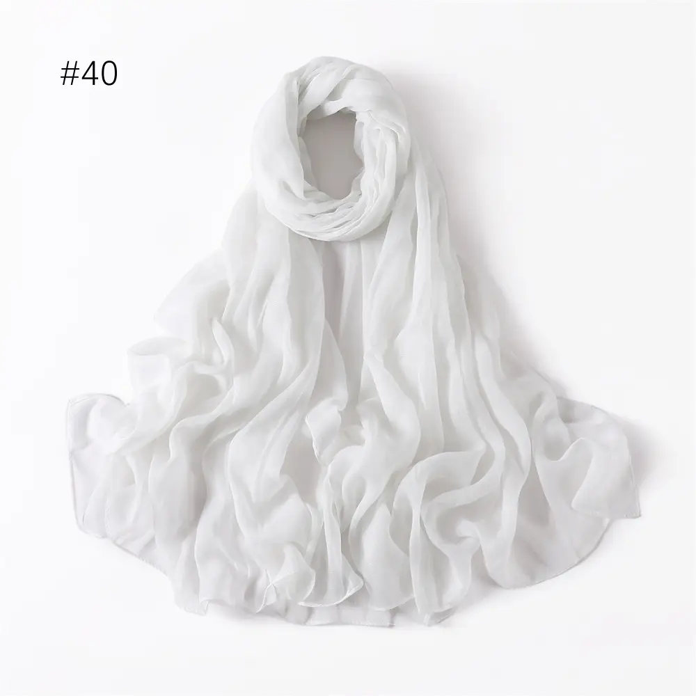 Women Solid Color Voile Scarf Cotton Linen Breathable Hijab