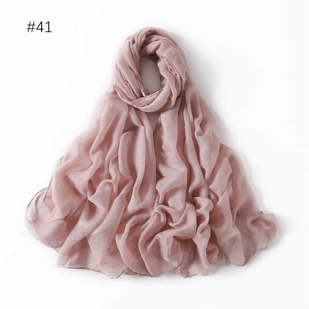Women Solid Color Voile Scarf Cotton Linen Breathable Hijab