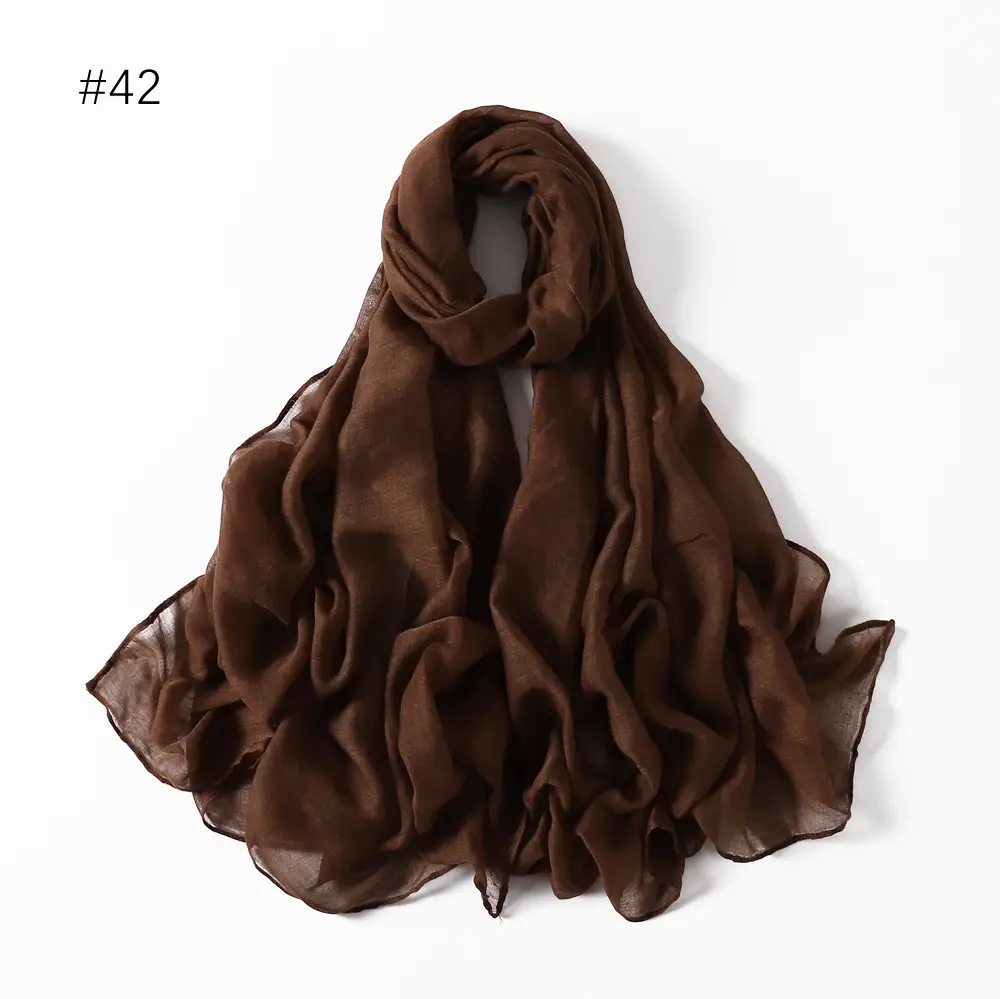 Women Solid Color Voile Scarf Cotton Linen Breathable Hijab
