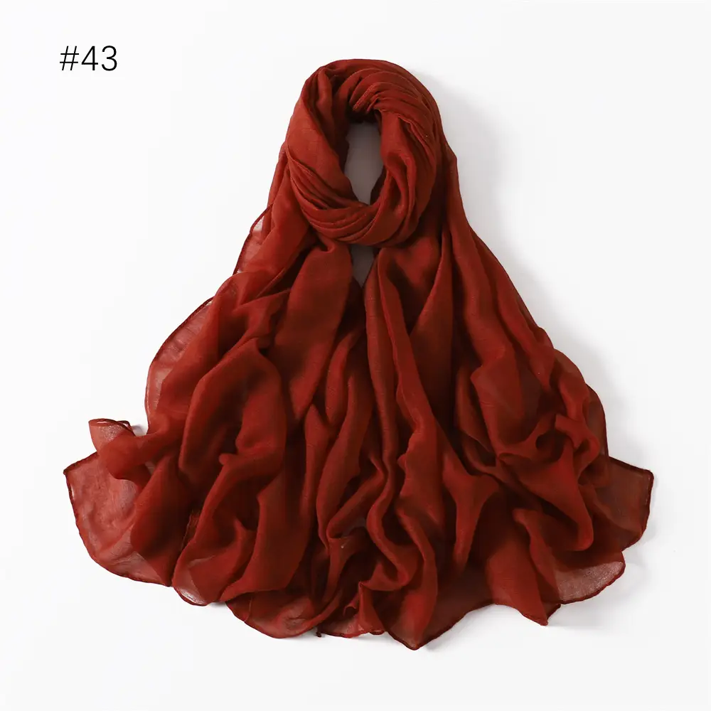 Women Solid Color Voile Scarf Cotton Linen Breathable Hijab