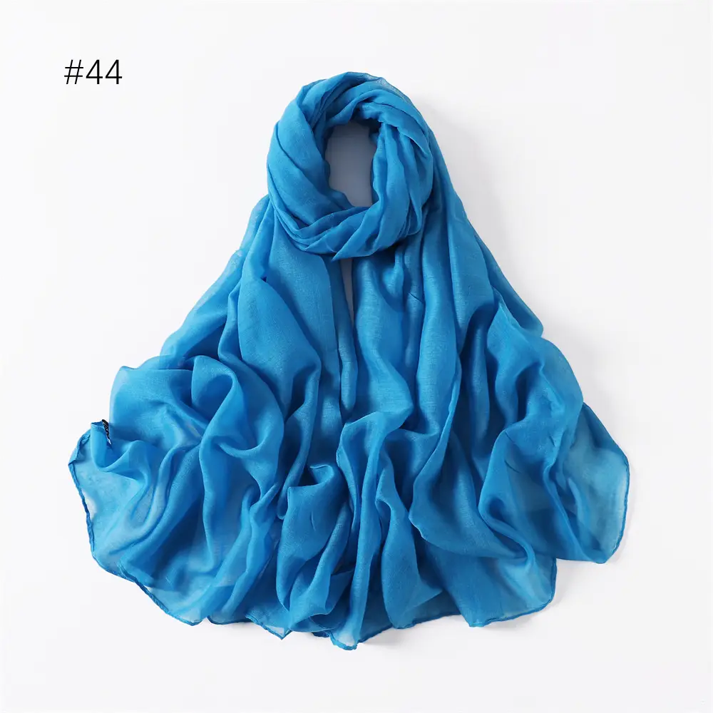 Women Solid Color Voile Scarf Cotton Linen Breathable Hijab