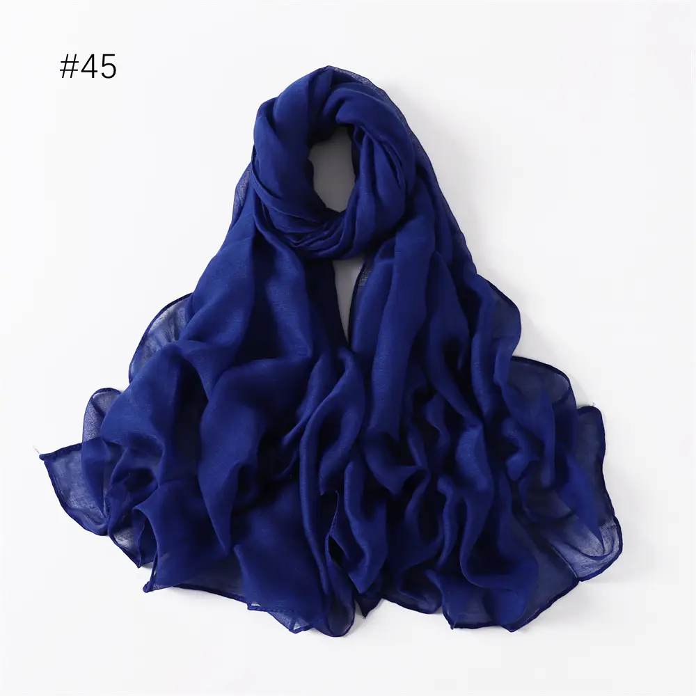 Women Solid Color Voile Scarf Cotton Linen Breathable Hijab